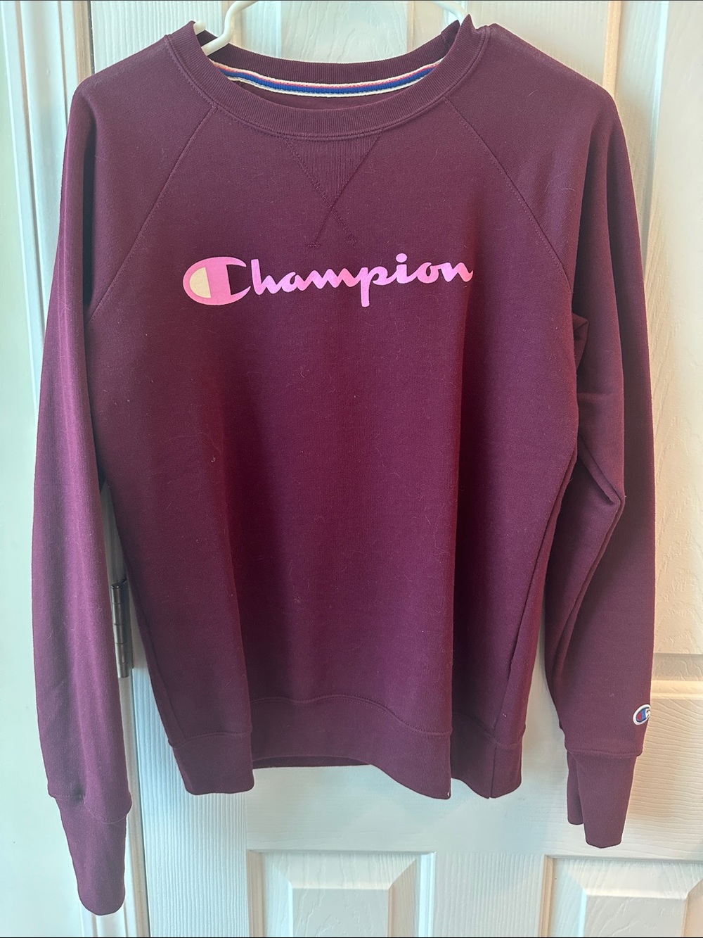 Champion Maroon Crewneck Sweatshirt with Pink Logo